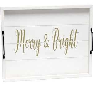 White Tray with Gold 'Merry & Bright' Text